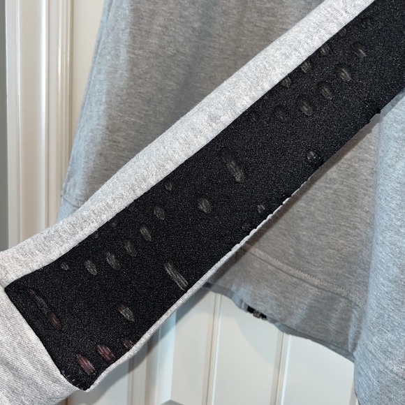 GRAY Bebe Sport zip hoodie silver sparkly rhinestone BEBE Distressed sleeve Med - Picture 9 of 14